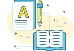 book typography shown by the letter A an open book.